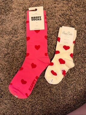 New Happy Socks white and pink heart print mommy and me socks